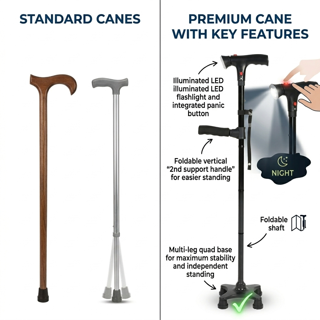 Dual Handle Folding Cane with All-Terrain Base