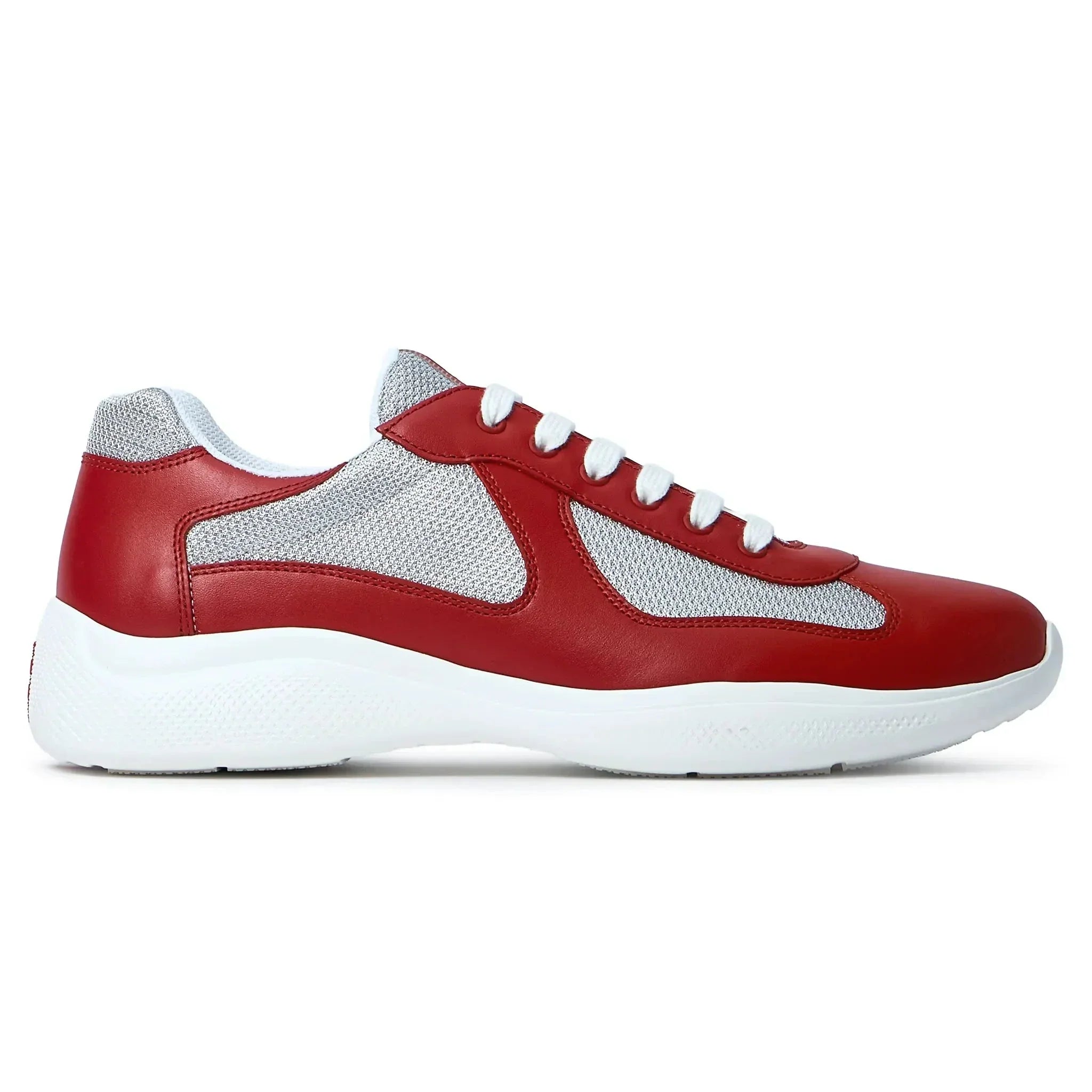 Prada Americas Cup Sneaker aus weichem Gummi und Fahrradstoff, Rot Silber