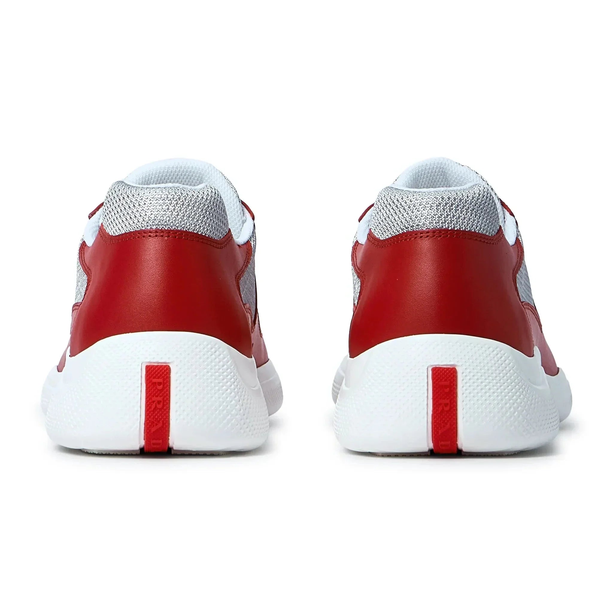 Prada Americas Cup Sneaker aus weichem Gummi und Fahrradstoff, Rot Silber