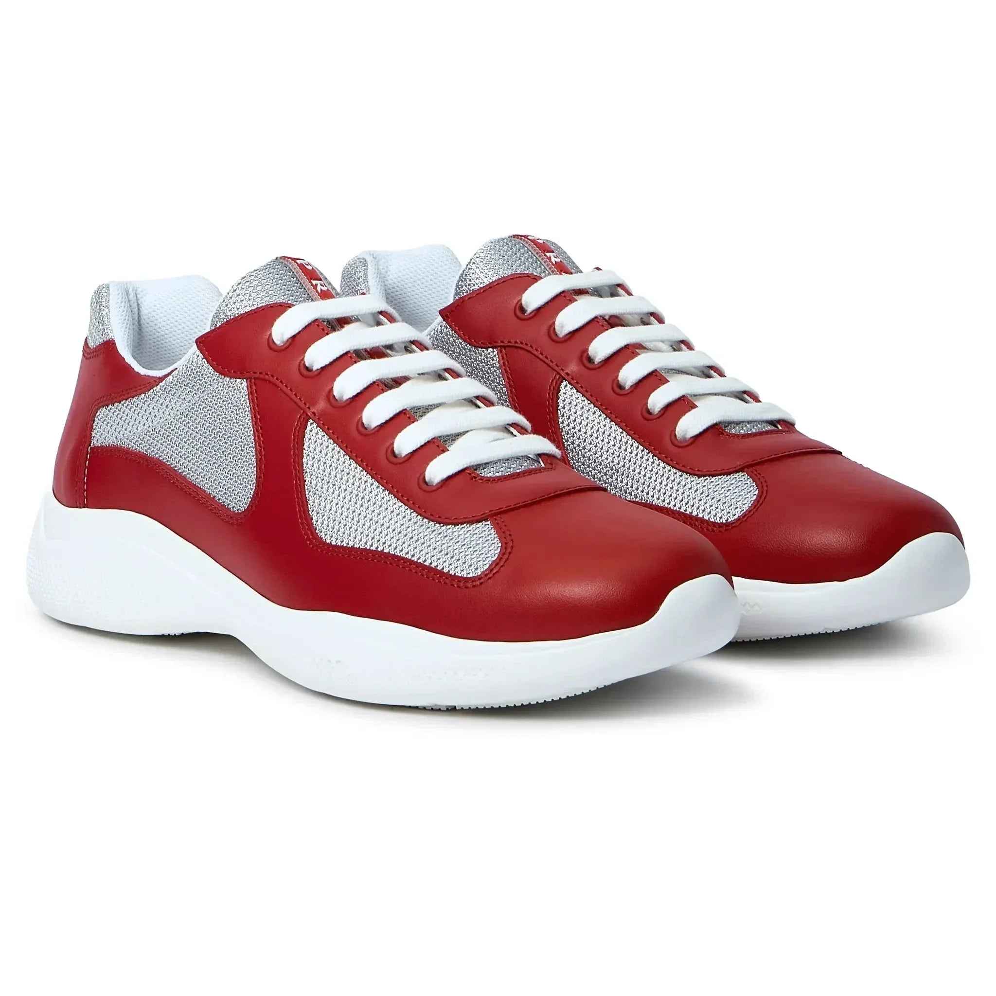 Prada Americas Cup Sneaker aus weichem Gummi und Fahrradstoff, Rot Silber