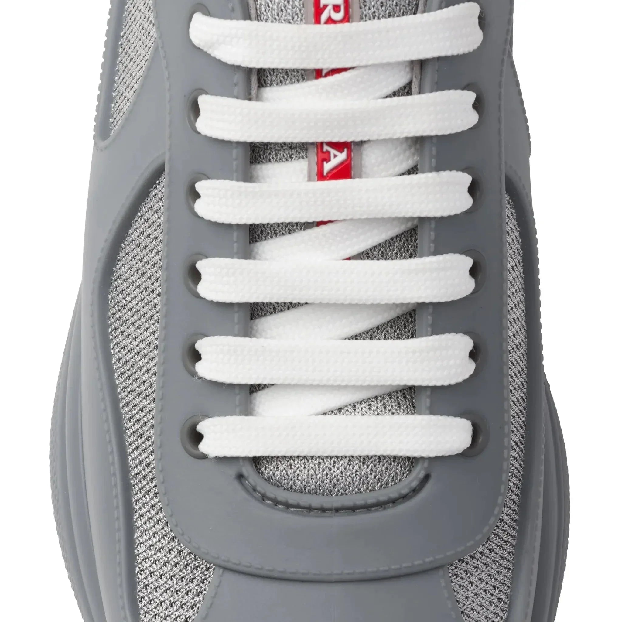 Prada Americas Cup Sneaker aus weichem Gummi und Fahrradstoff in Stahlgrau