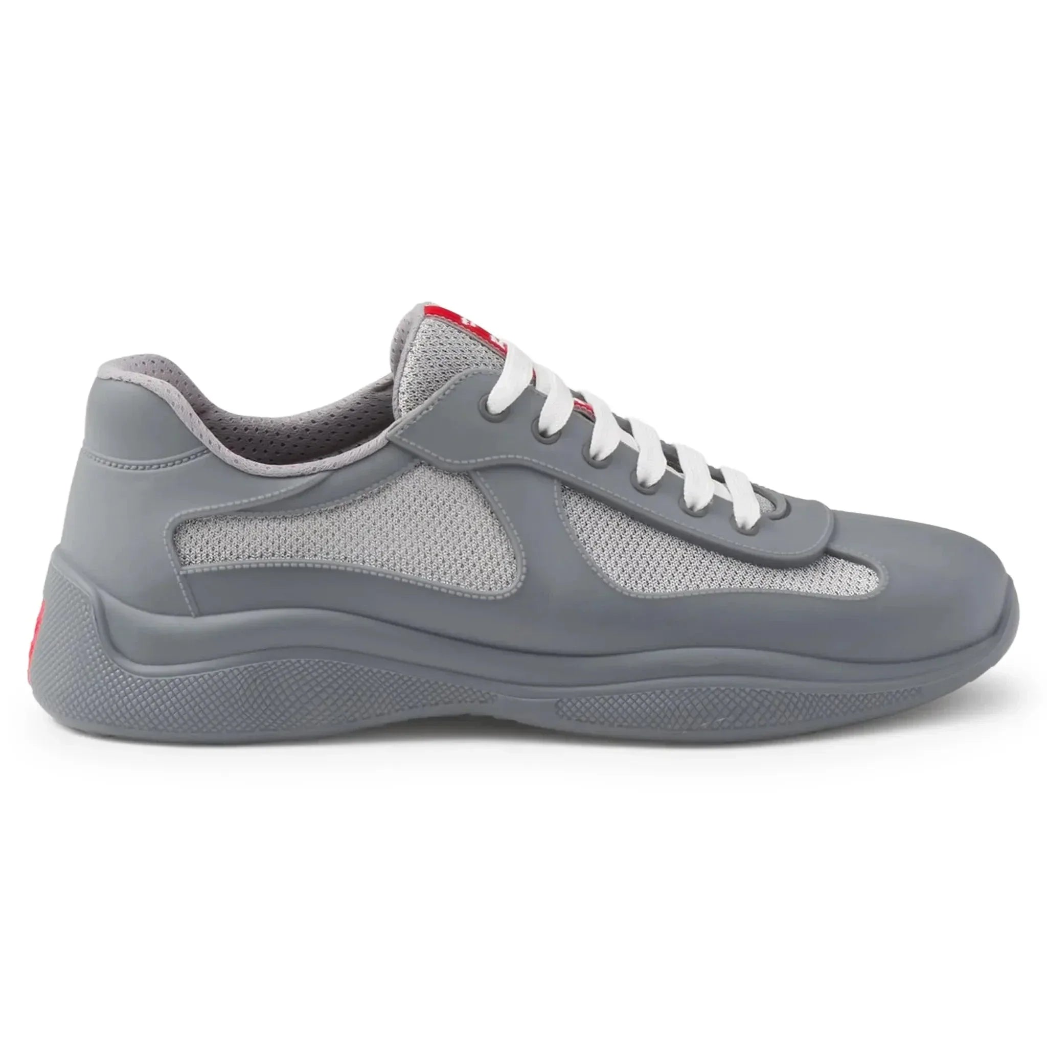 Prada Americas Cup Sneaker aus weichem Gummi und Fahrradstoff in Stahlgrau