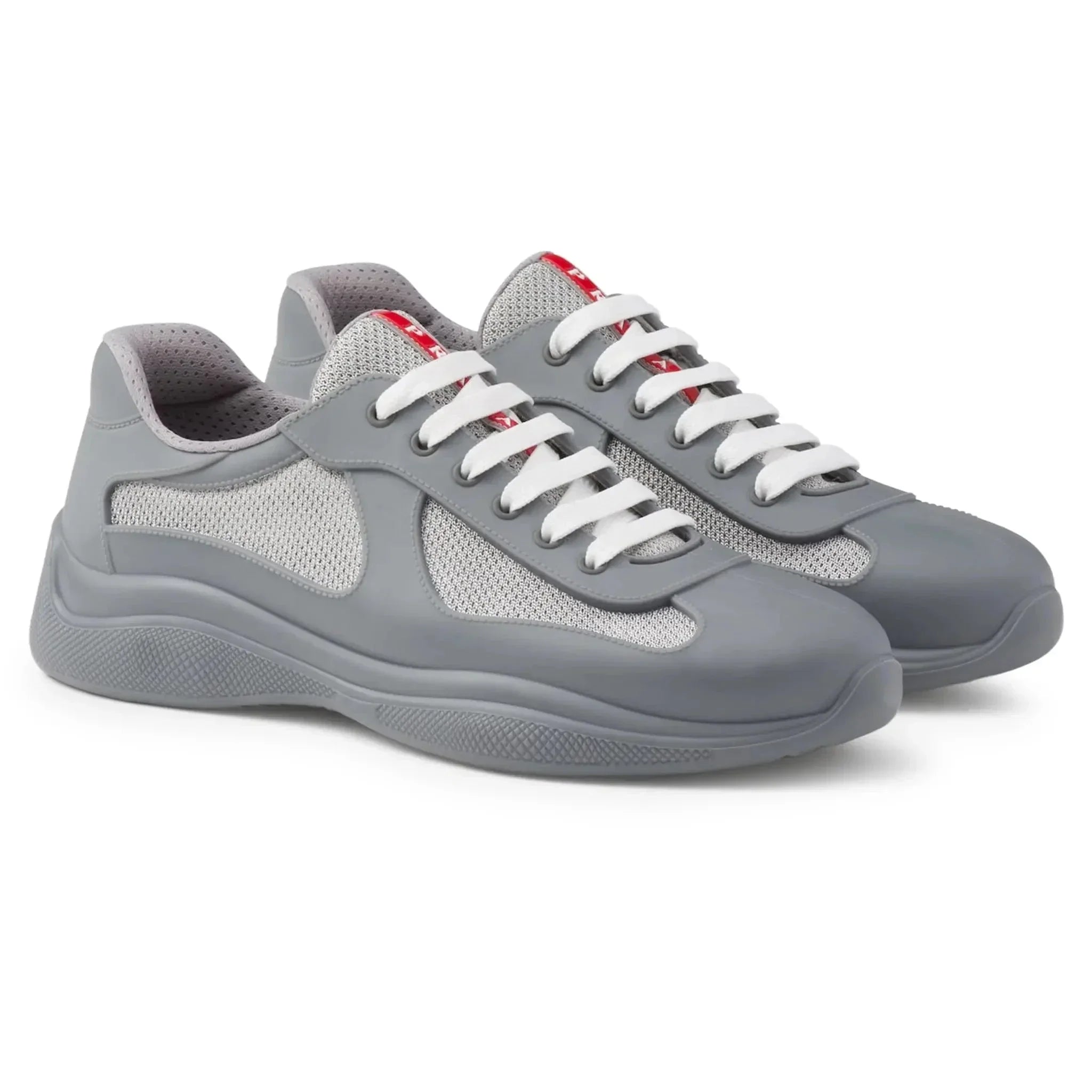 Prada Americas Cup Sneaker aus weichem Gummi und Fahrradstoff in Stahlgrau