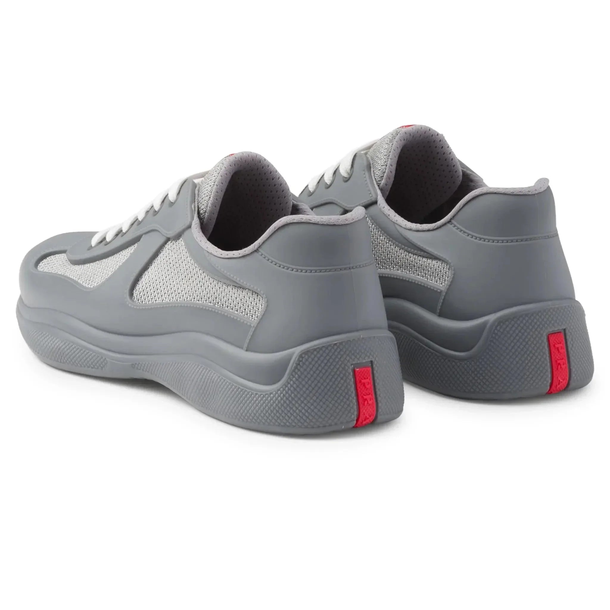 Prada Americas Cup Sneaker aus weichem Gummi und Fahrradstoff in Stahlgrau