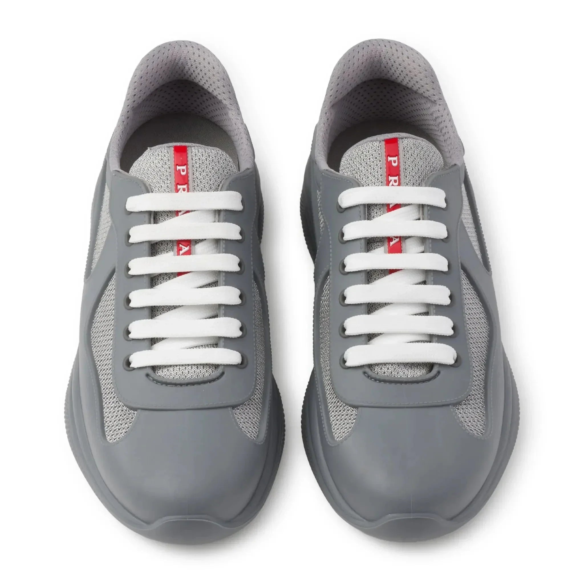 Prada Americas Cup Sneaker aus weichem Gummi und Fahrradstoff in Stahlgrau