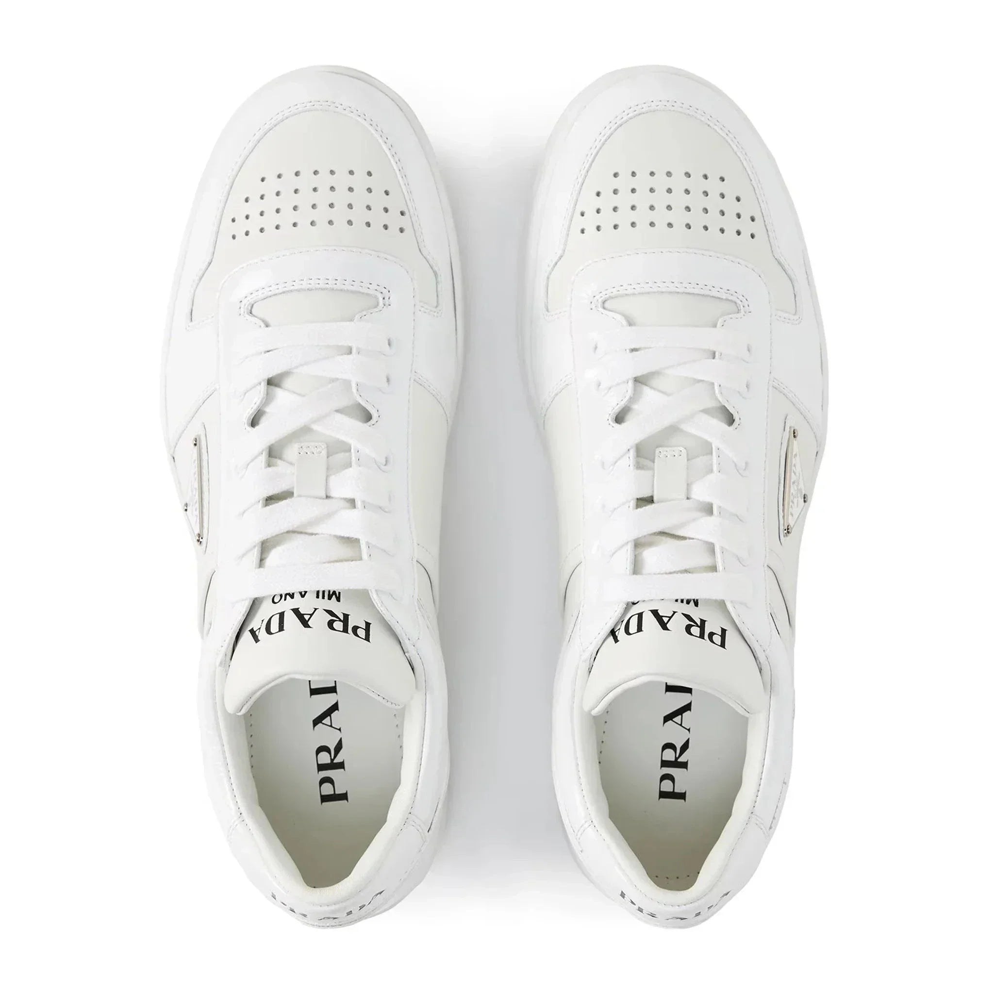 Prada Downtown Sneaker aus Leder, niedrig geschnitten, weiß