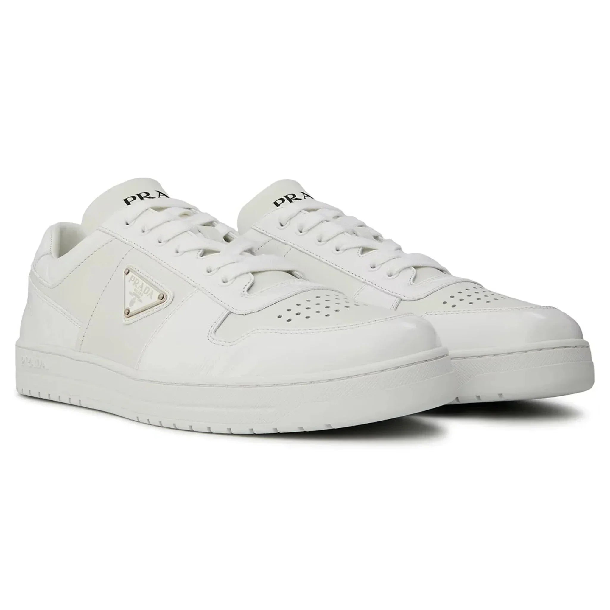 Prada Downtown Sneaker aus Leder, niedrig geschnitten, weiß