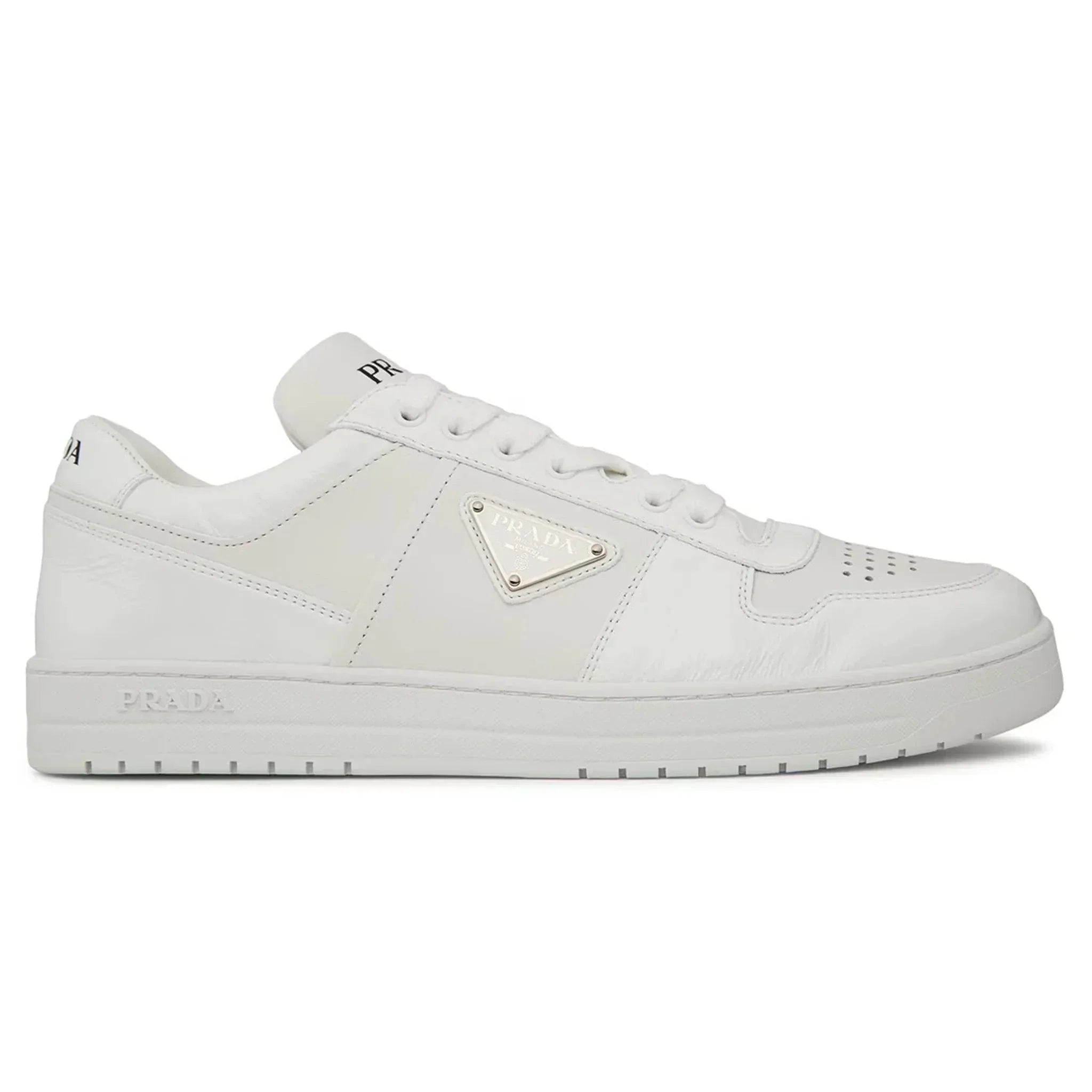 Prada Downtown Sneaker aus Leder, niedrig geschnitten, weiß