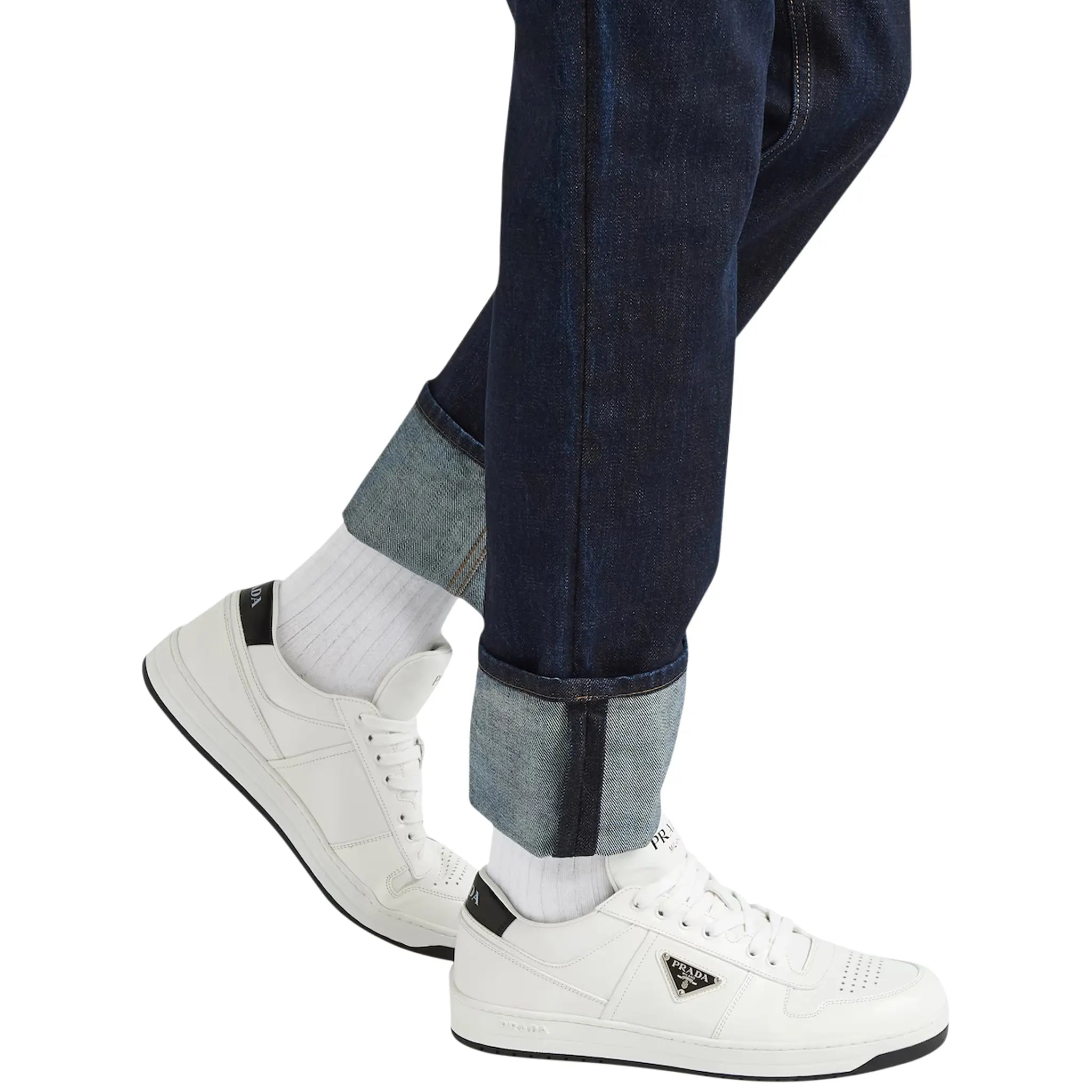 Prada Downtown Triangle-Logo Sneaker in Weiß-Schwarz